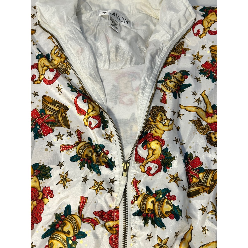 LAVON Vintage Cherub Christmas Tracksuit Jacket White Shiny‎ Polyester Size M - Picture 5 of 16